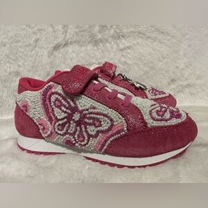 Lelli Kelly Kids Pink and White Butterfly Beaded Sneakers